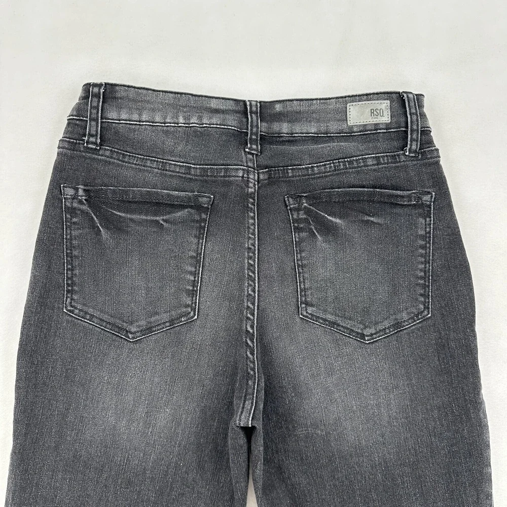 RSQ Vintage Mom Jeans  Faded Black High Rise Distressed Tapered Leg Womens 5/27